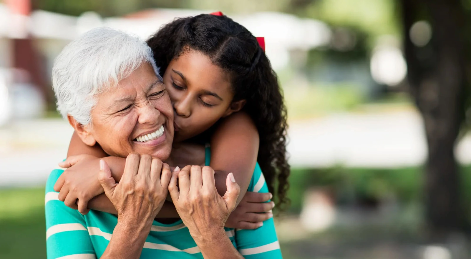 A joyful embrace between family members